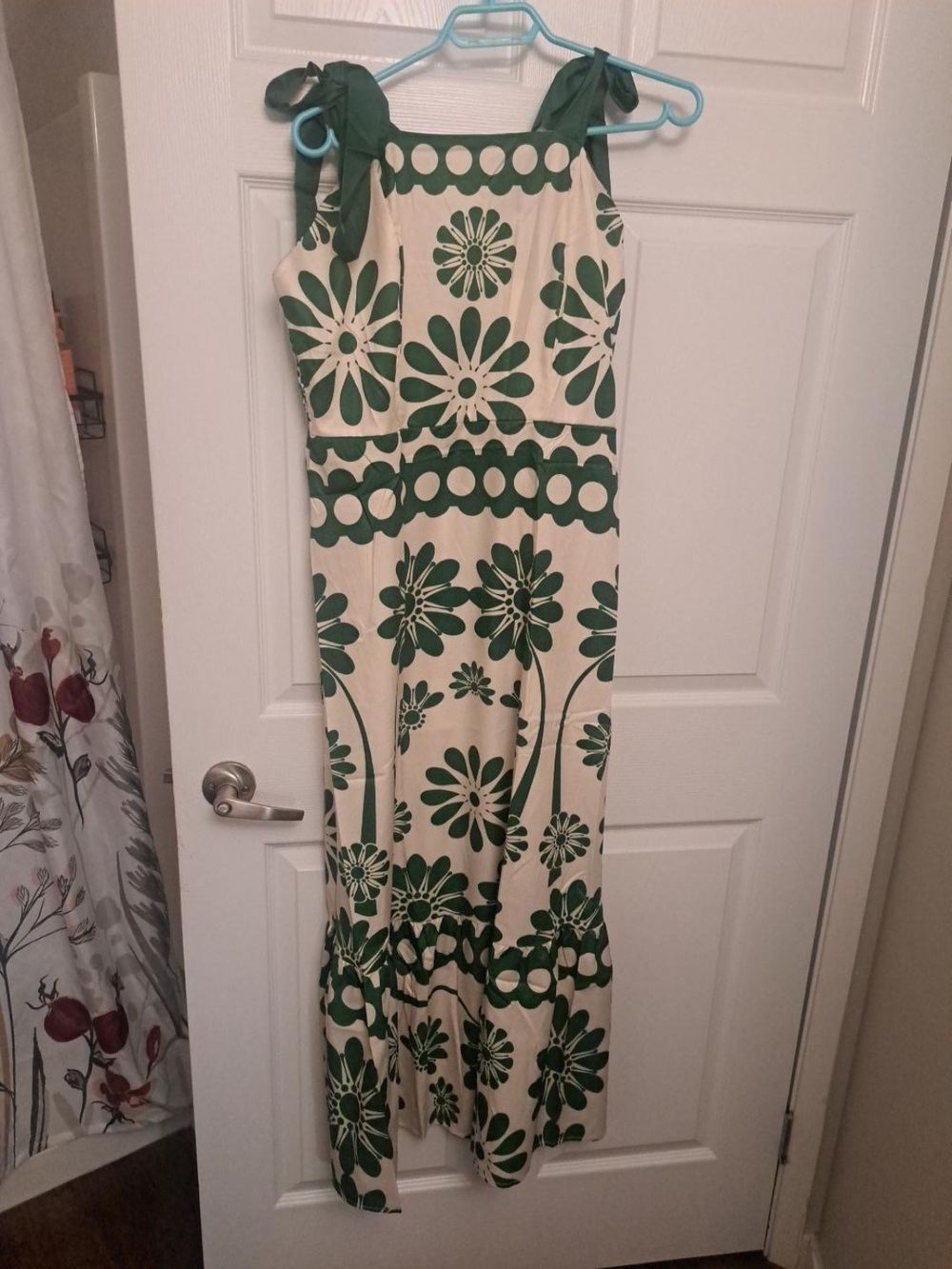 Green & Cream Mod Floral Tie-Strap Maxi Dress – XL / 14–16 New - Picture 2 of 7